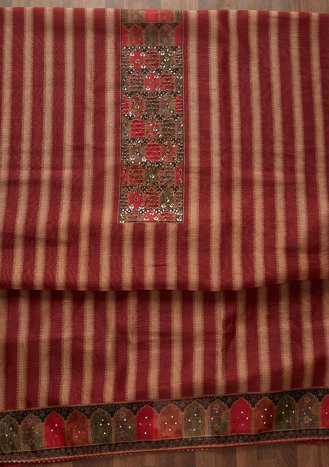 Maroon Sequins Chanderi Designer Unstitched Salwar Suit - Koskii