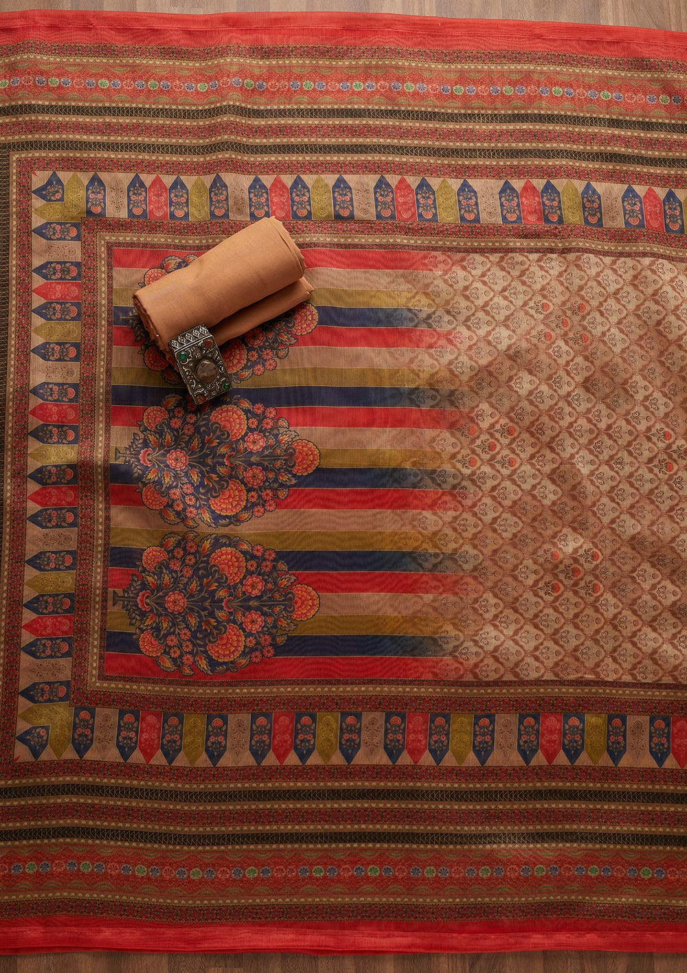 Gold Sequins Chanderi Unstitched Salwar Suit-Koskii