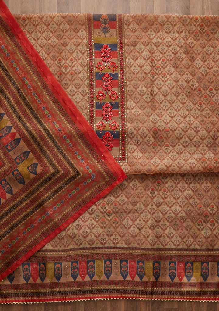 Gold Sequins Chanderi Unstitched Salwar Suit-Koskii