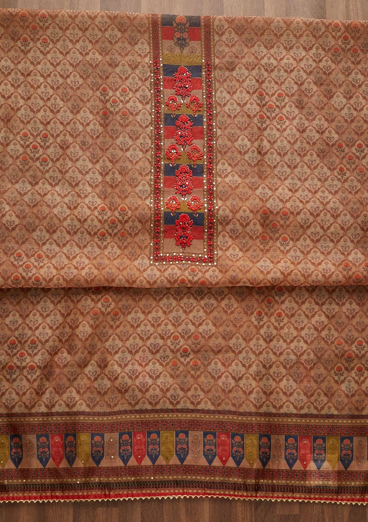 Gold Sequins Chanderi Unstitched Salwar Suit-Koskii