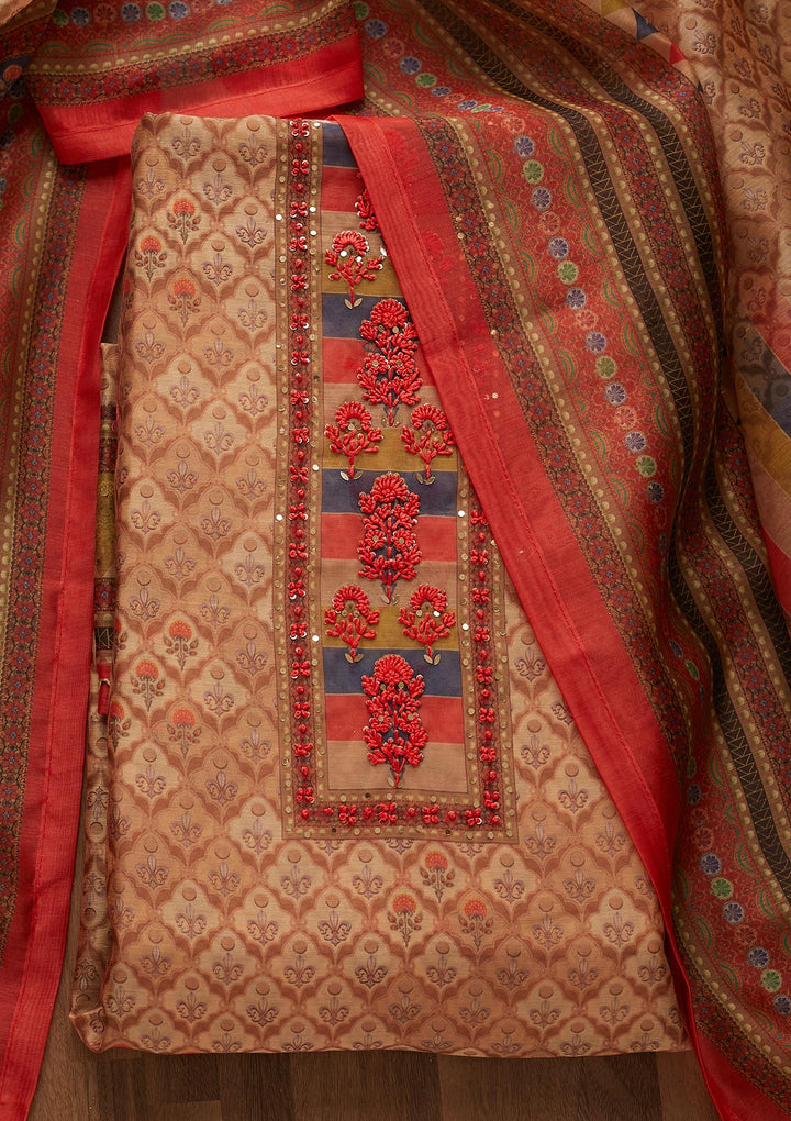 Gold Sequins Chanderi Unstitched Salwar Suit-Koskii