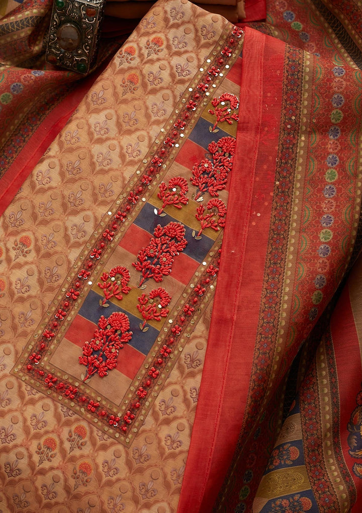 Gold Sequins Chanderi Unstitched Salwar Suit-Koskii