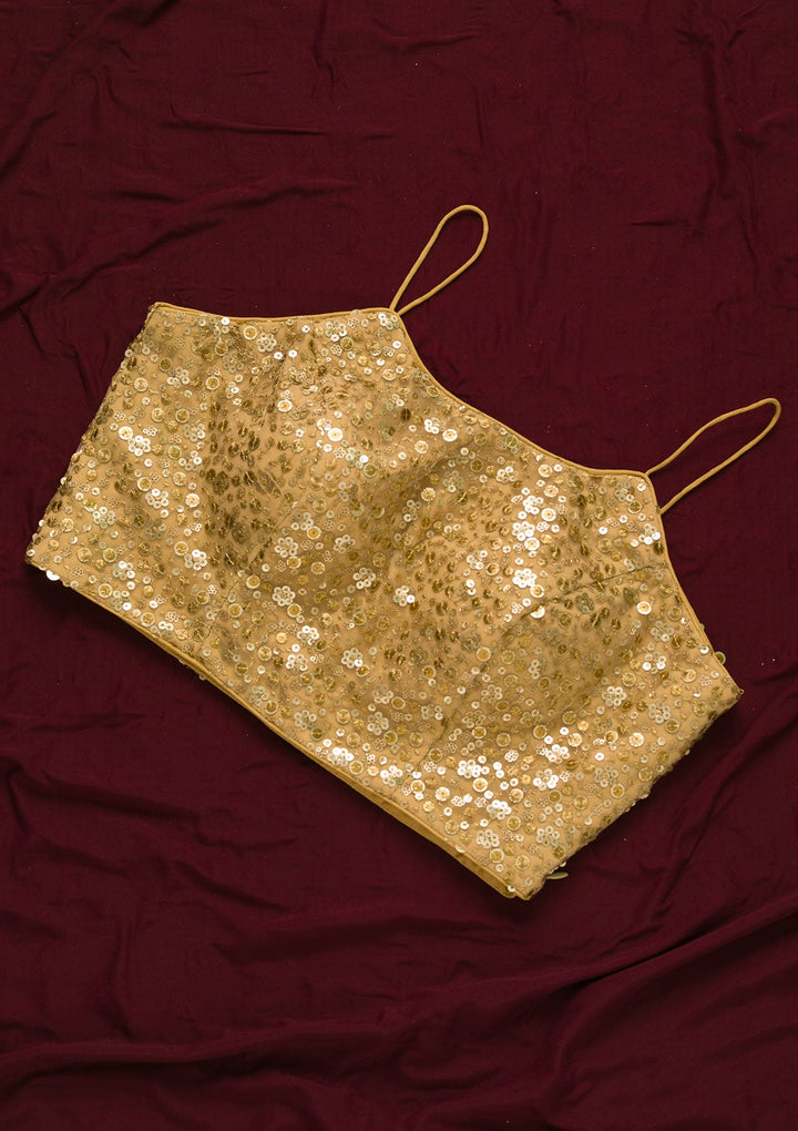Gold Sequins Net Readymade Blouse-Koskii