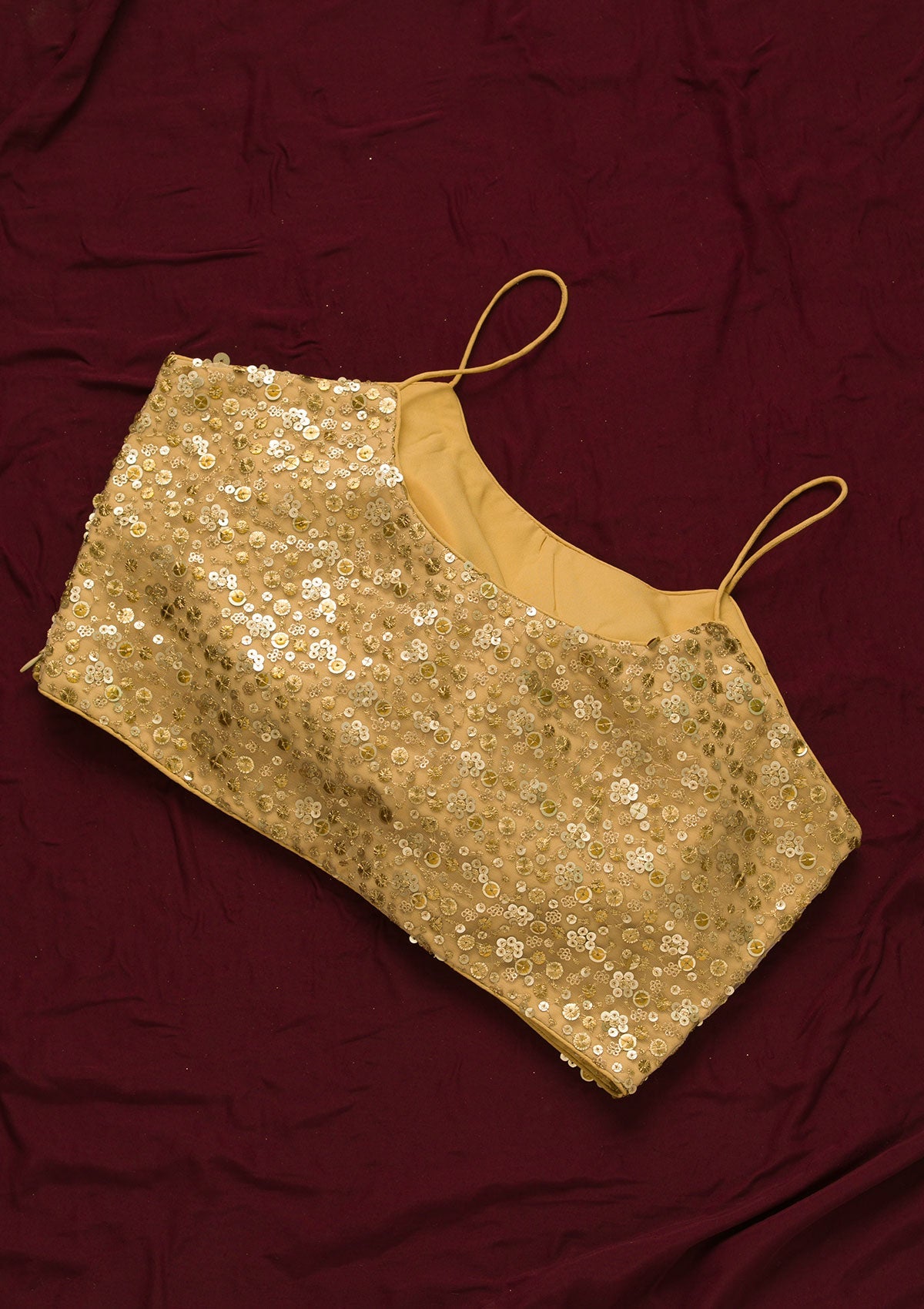 Gold Sequins Net Readymade Blouse-Koskii