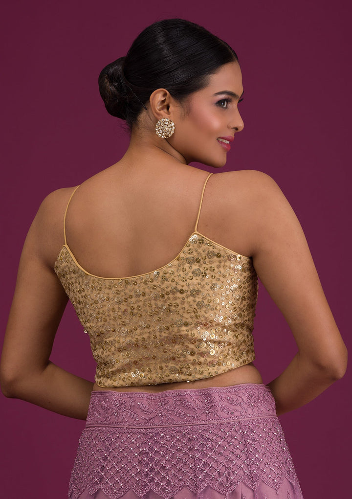 Gold Sequins Net Readymade Blouse-Koskii