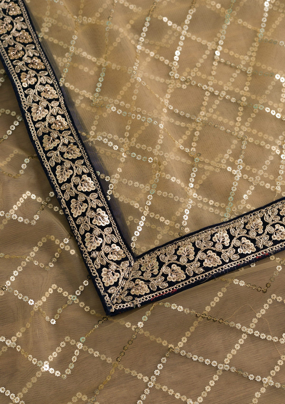 Gold Sequins Net Dupatta-Koskii