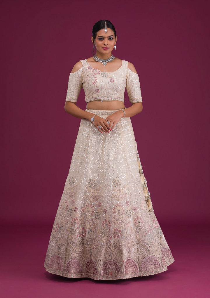 Gold Sequins Net Semi Stitched Lehenga-Koskii