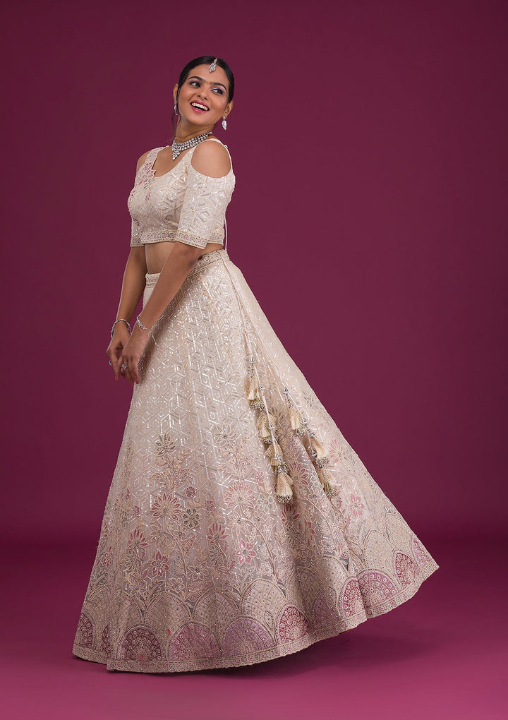 Gold Sequins Net Semi Stitched Lehenga-Koskii