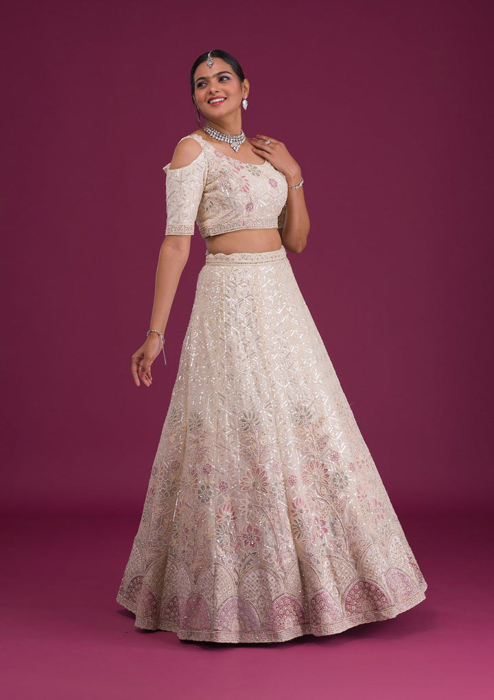 Gold Sequins Net Semi Stitched Lehenga-Koskii