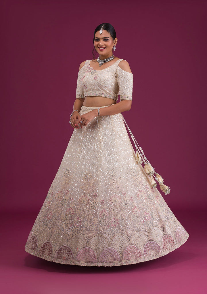 Gold Sequins Net Semi Stitched Lehenga-Koskii