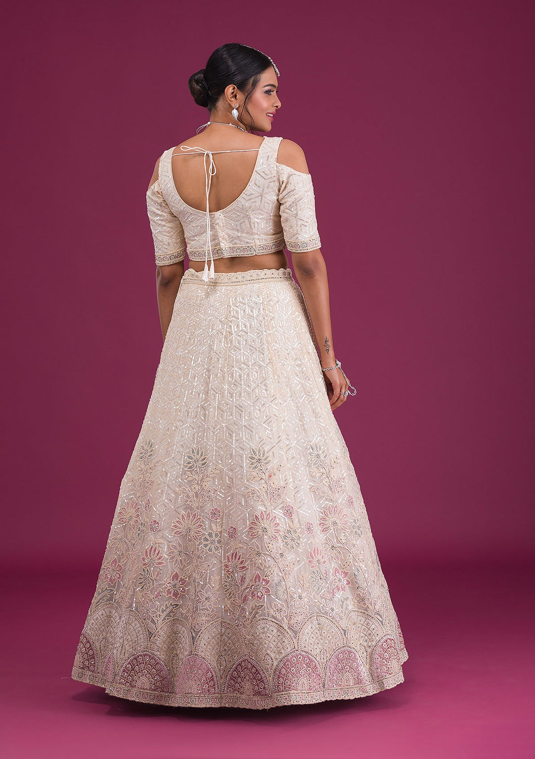 Gold Sequins Net Semi Stitched Lehenga-Koskii