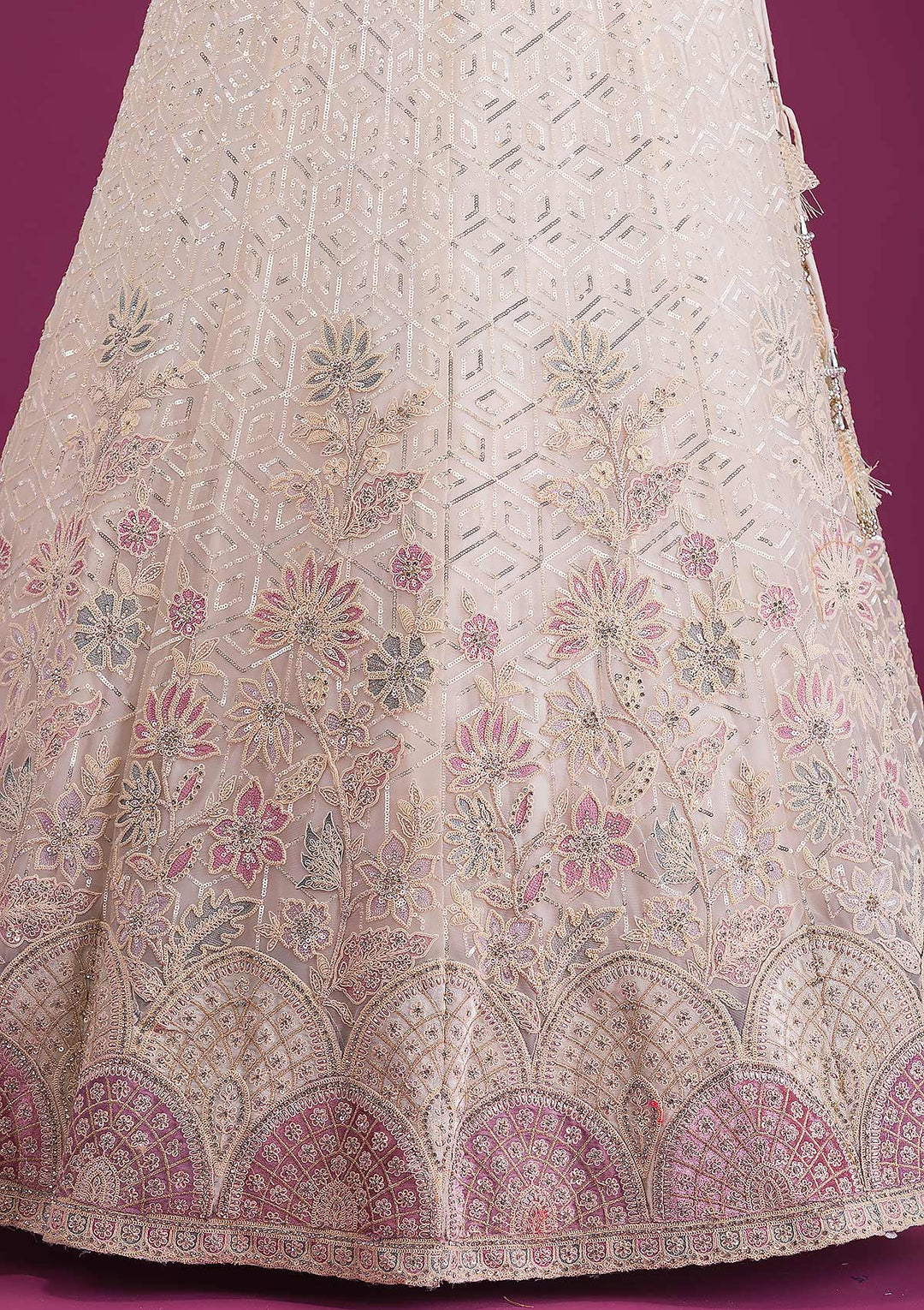 Gold Sequins Net Semi Stitched Lehenga-Koskii