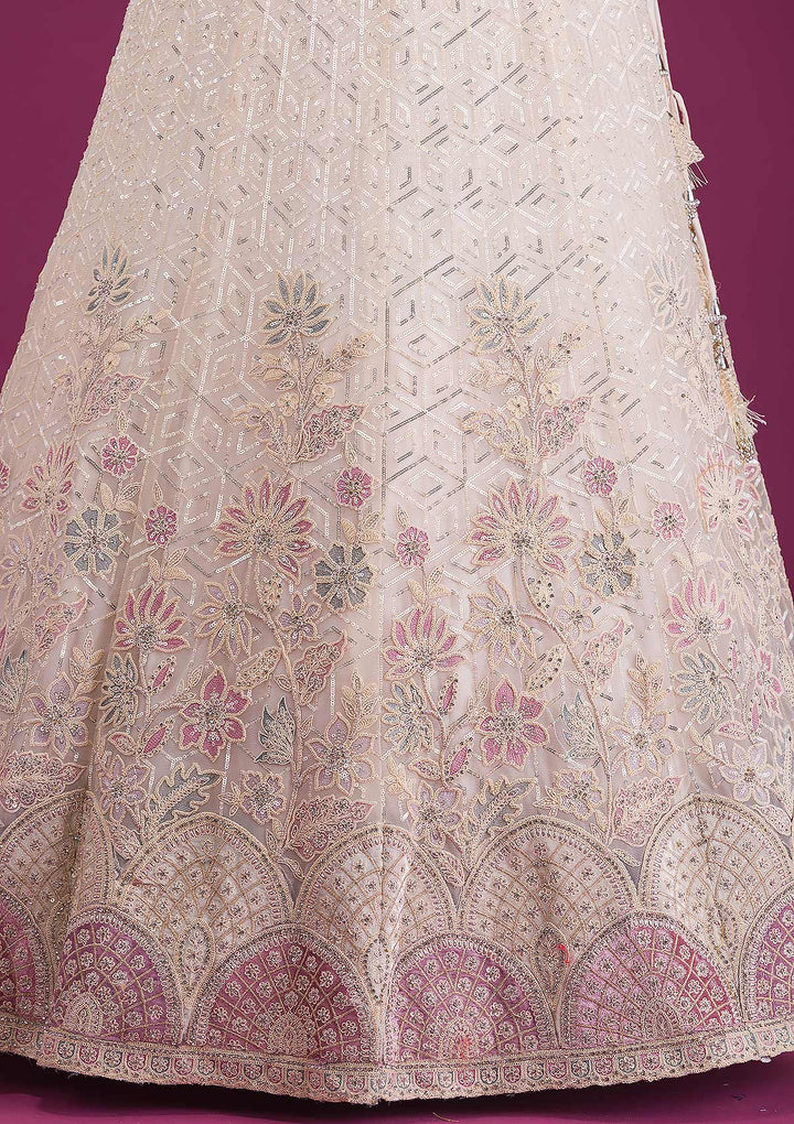Gold Sequins Net Semi Stitched Lehenga-Koskii