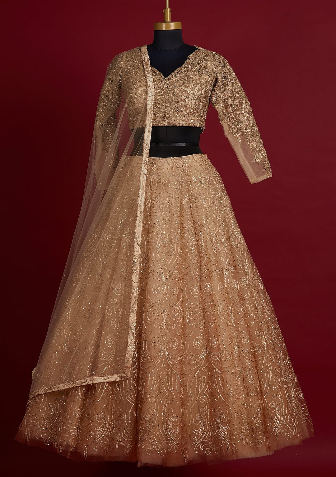 Gold Sequins Net Designer Lehenga - koskii
