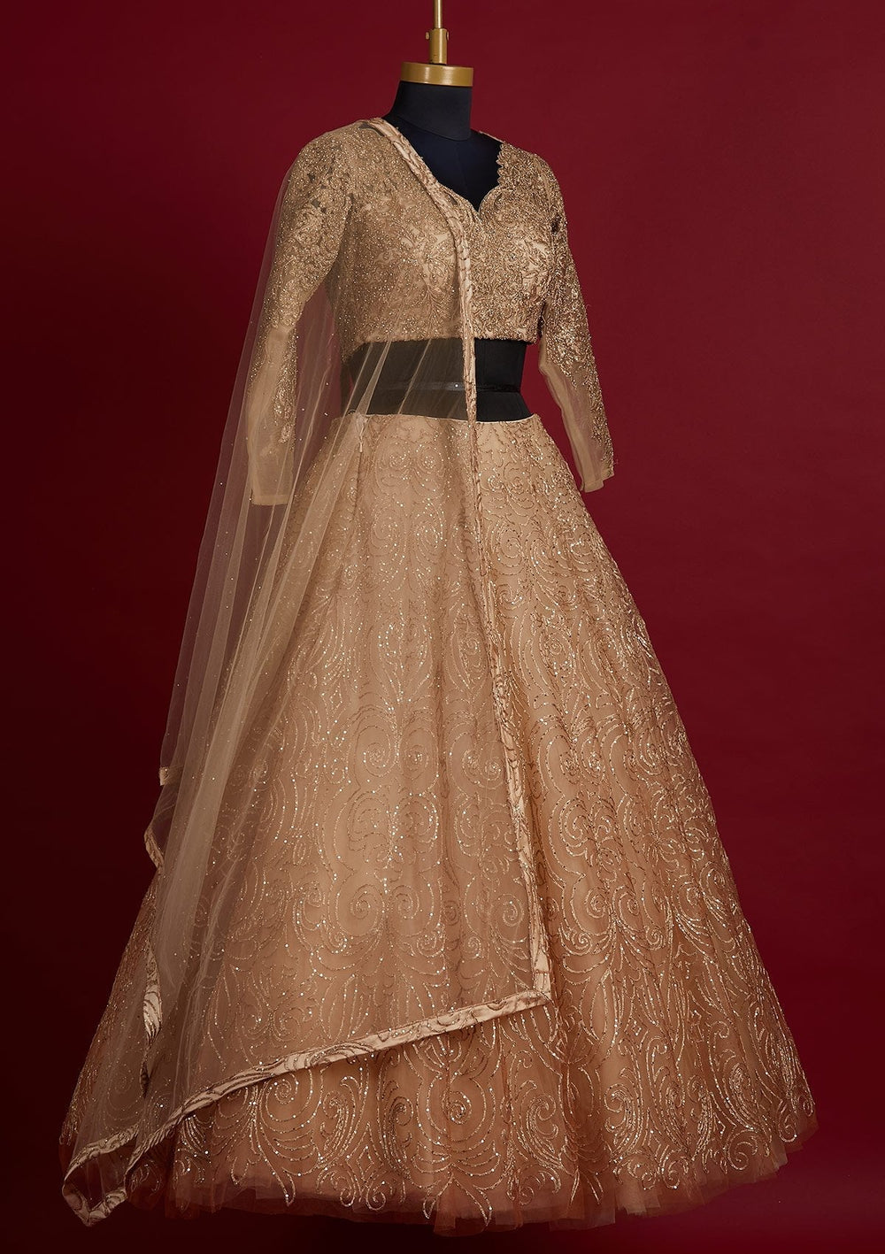 Gold Sequins Net Designer Lehenga - koskii