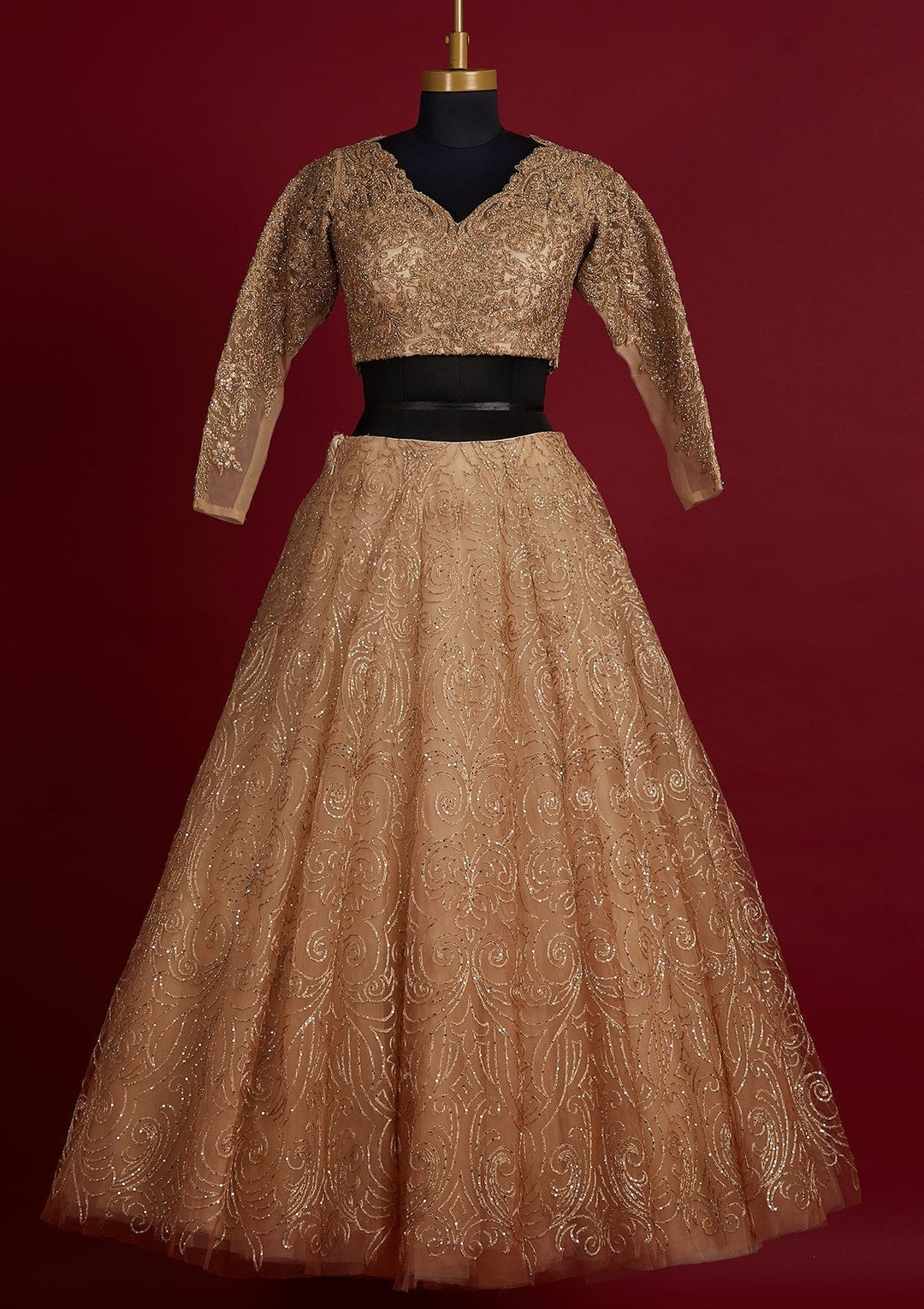 Gold Sequins Net Designer Lehenga - koskii