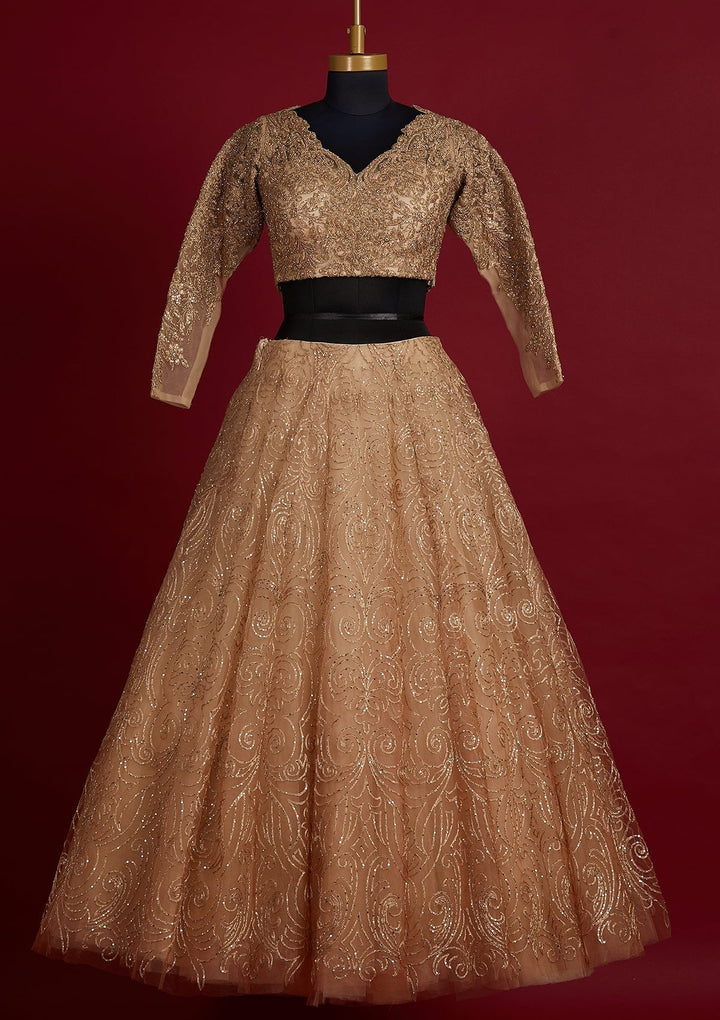Gold Sequins Net Designer Lehenga - koskii