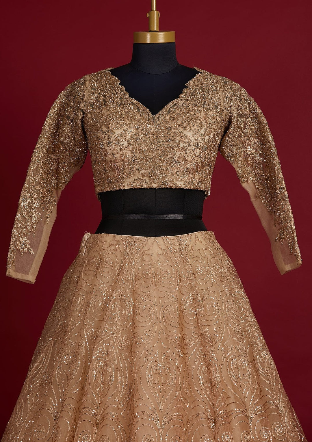Gold Sequins Net Designer Lehenga - koskii
