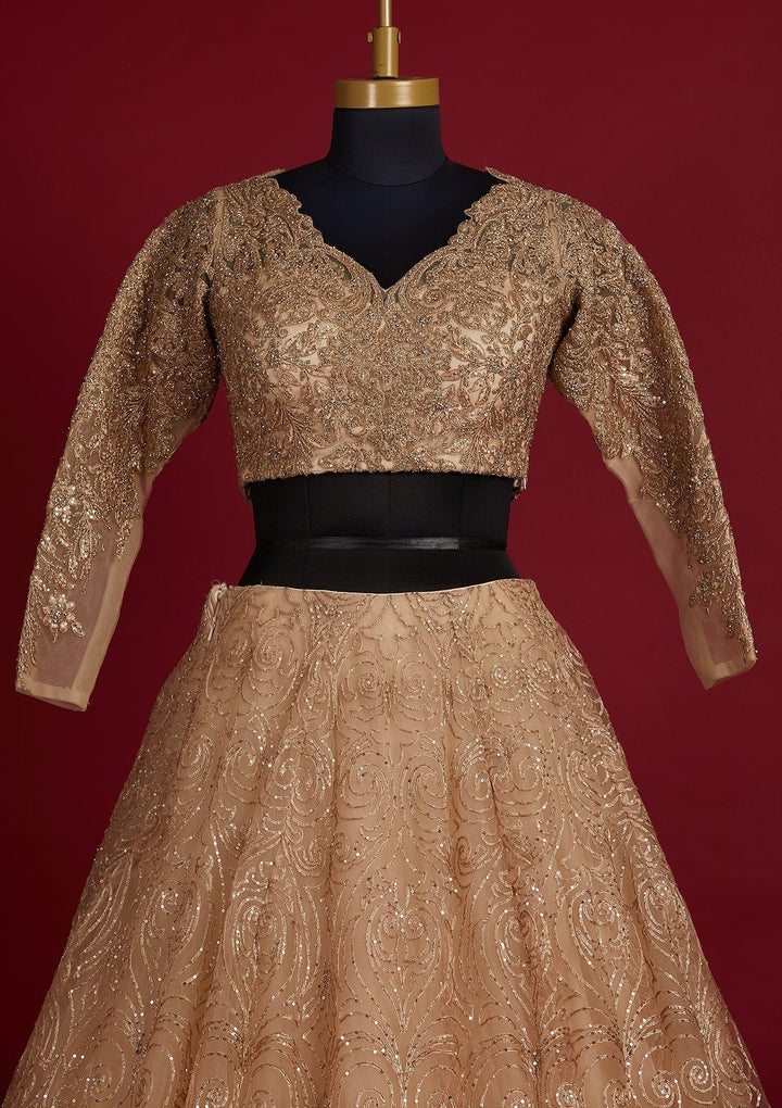 Gold Sequins Net Designer Lehenga - koskii