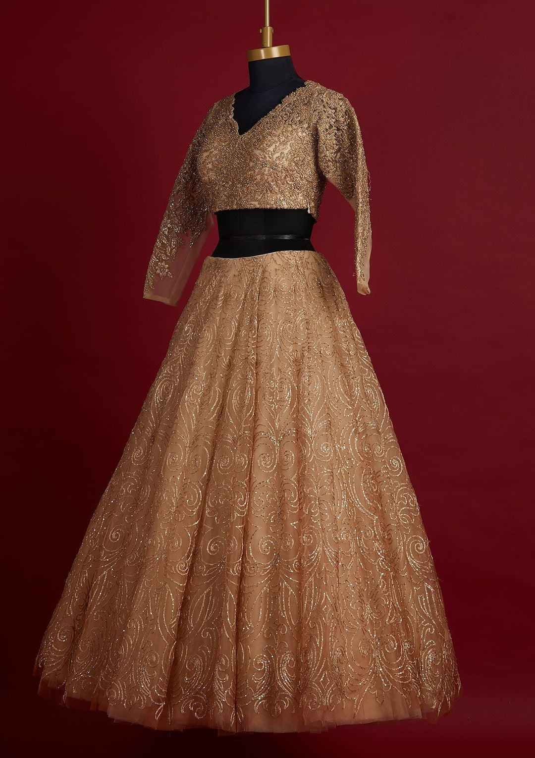 Gold Sequins Net Designer Lehenga - koskii