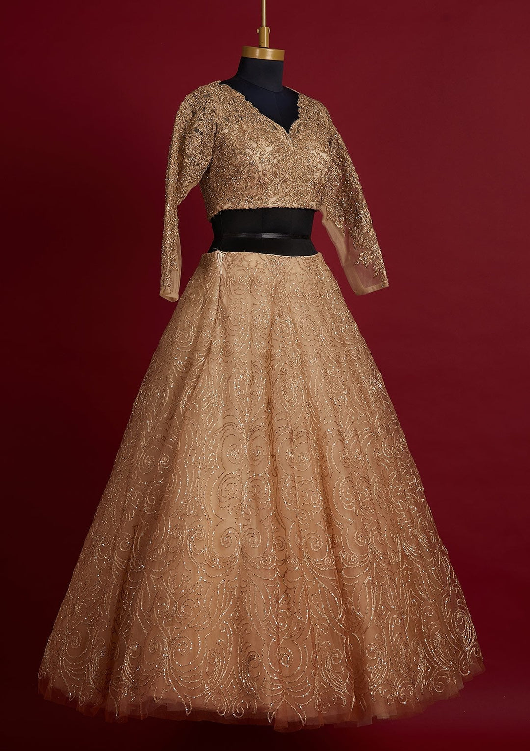 Gold Sequins Net Designer Lehenga - koskii