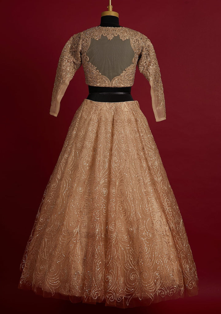 Gold Sequins Net Designer Lehenga - koskii