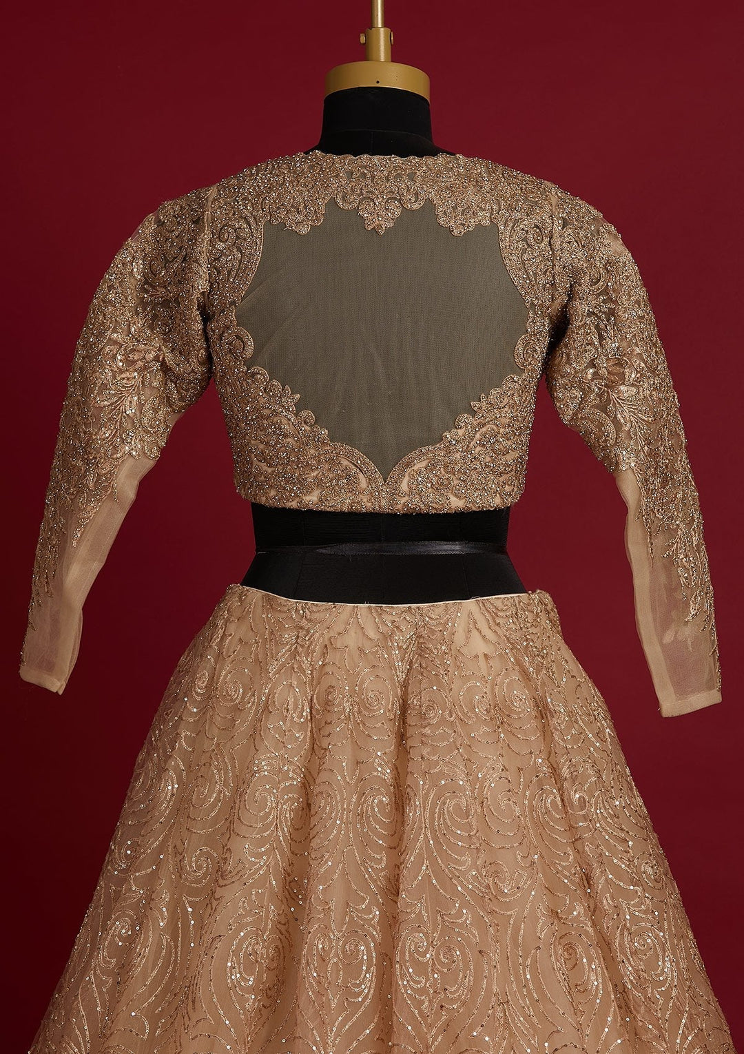 Gold Sequins Net Designer Lehenga - koskii