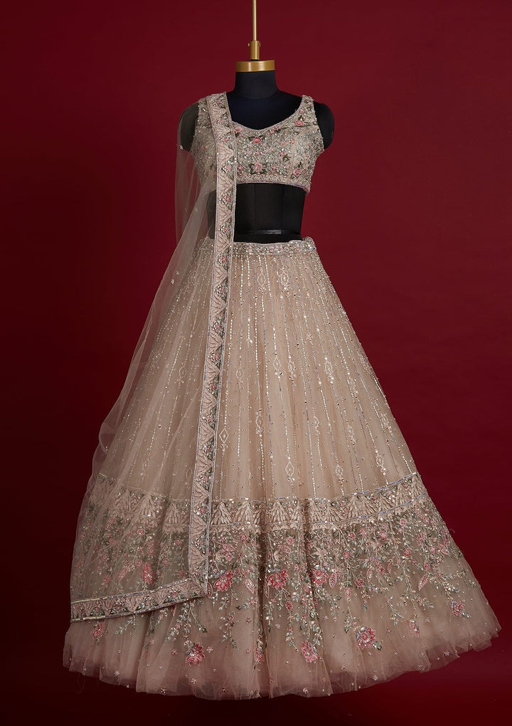 Gold Sequins Net Designer Lehenga - koskii
