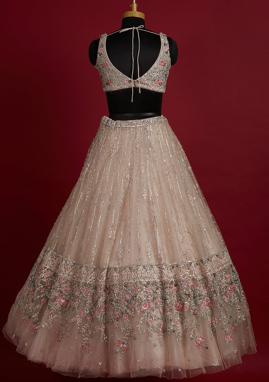 Gold Sequins Net Designer Lehenga - koskii
