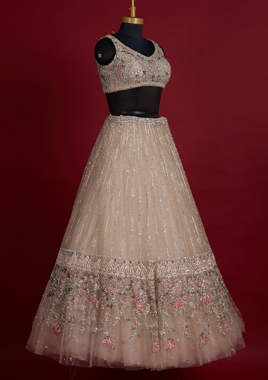 Gold Sequins Net Designer Lehenga - koskii