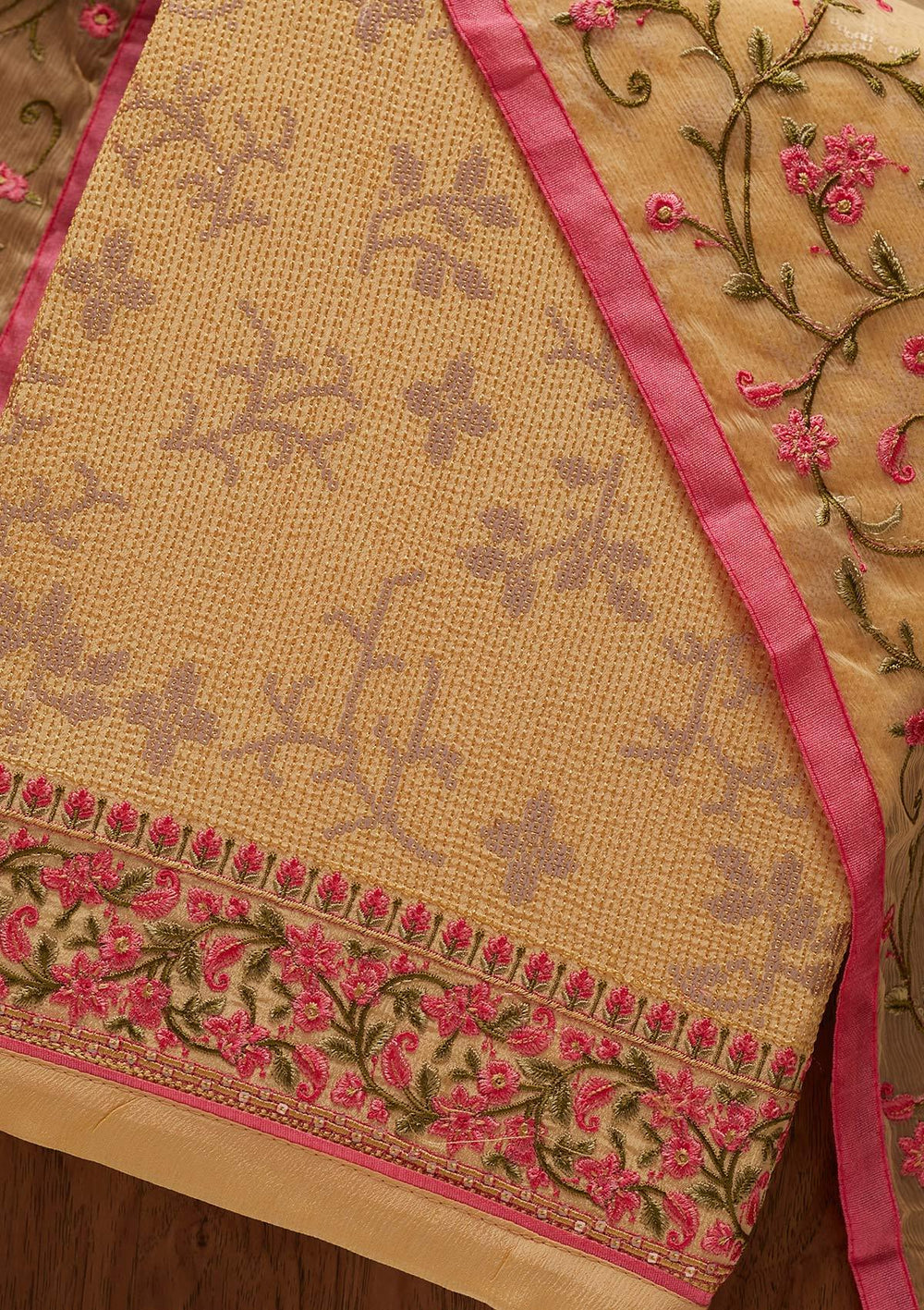 Gold Sequins Semi Crepe Designer Unstitched Salwar Suit - koskii