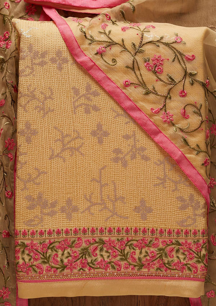 Gold Sequins Semi Crepe Designer Unstitched Salwar Suit - koskii