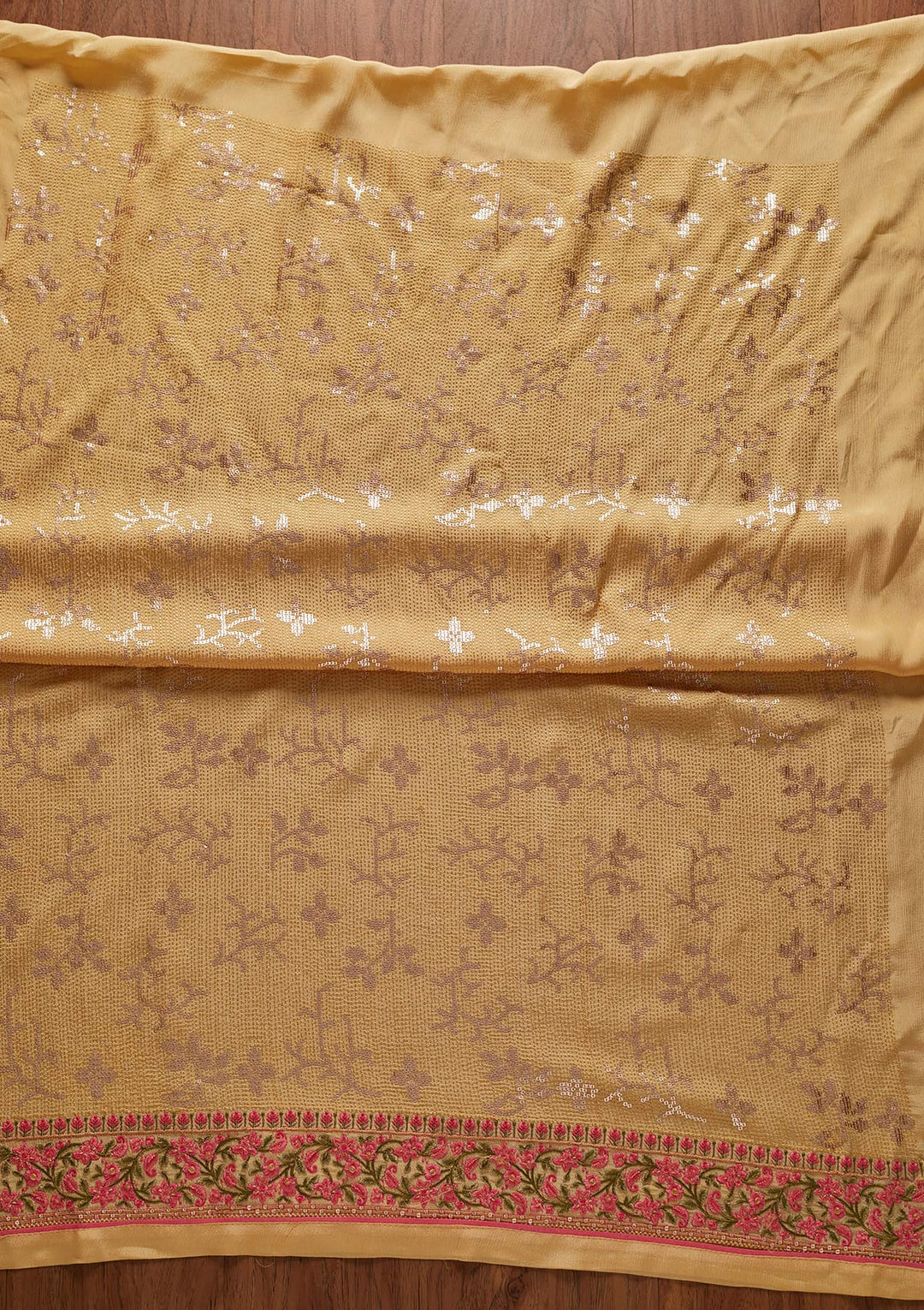 Gold Sequins Semi Crepe Designer Unstitched Salwar Suit - koskii