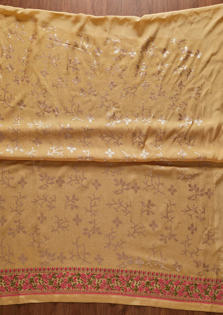 Gold Sequins Semi Crepe Designer Unstitched Salwar Suit - koskii