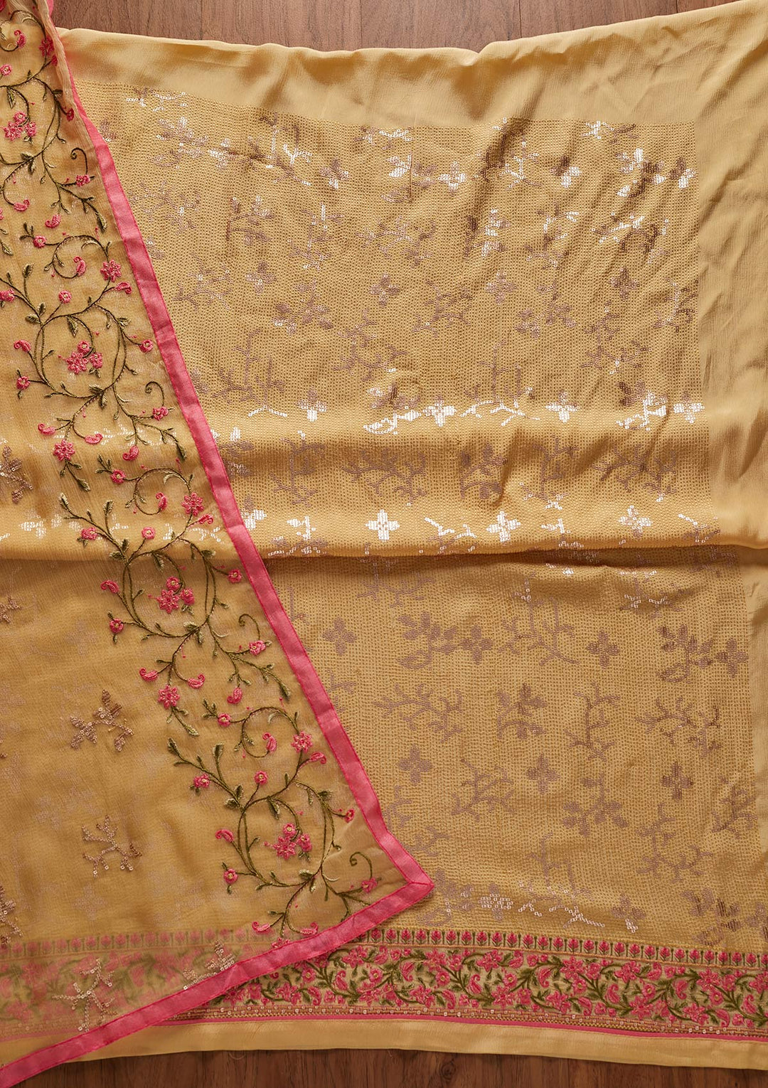 Gold Sequins Semi Crepe Designer Unstitched Salwar Suit - koskii