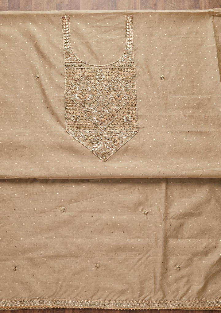 Gold Sequins Semi Crepe Unstitched Salwar Suit-Koskii