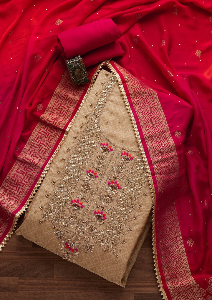 Gold Sequins Semi Crepe Designer Unstitched Salwar Suit - Koskii