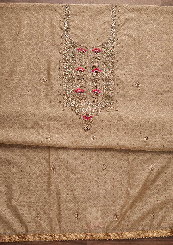 Gold Sequins Semi Crepe Designer Unstitched Salwar Suit - Koskii