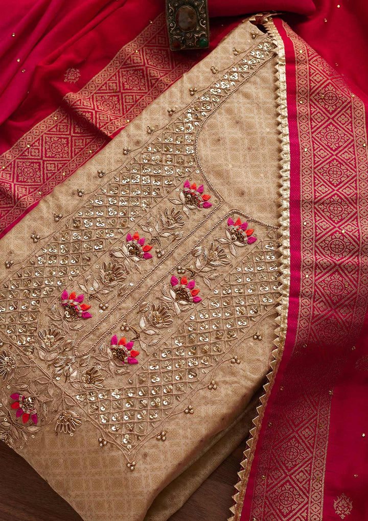 Gold Sequins Semi Crepe Designer Unstitched Salwar Suit - Koskii