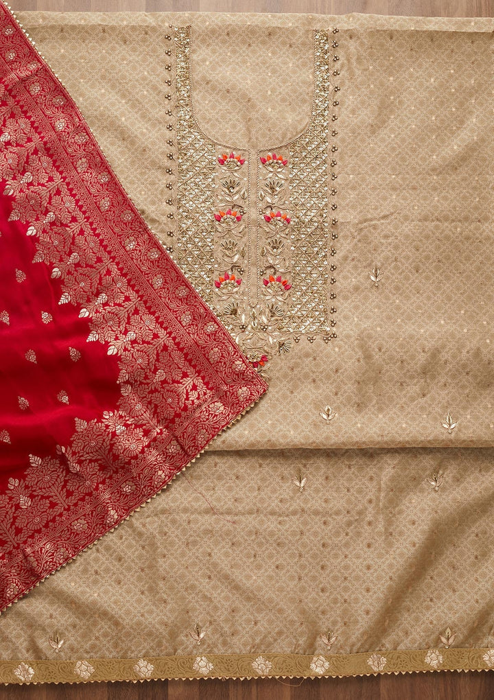 Gold Sequins Semi Crepe Unstitched Salwar Suit-Koskii