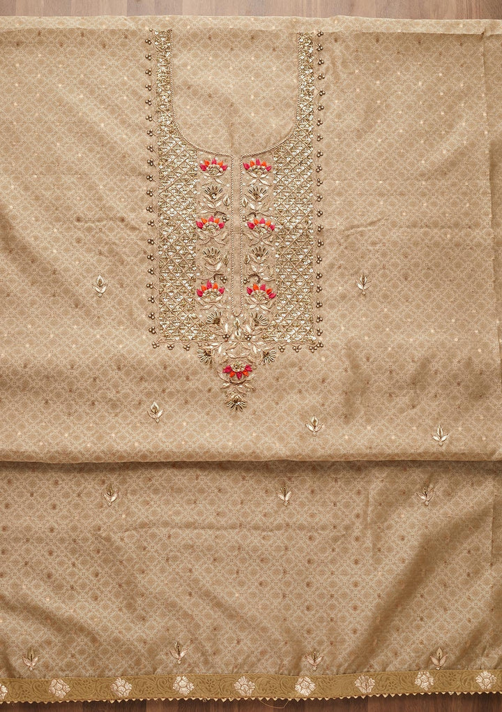 Gold Sequins Semi Crepe Unstitched Salwar Suit-Koskii