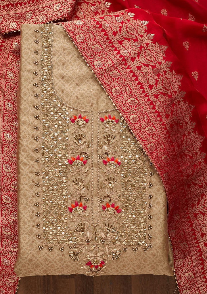 Gold Sequins Semi Crepe Unstitched Salwar Suit-Koskii