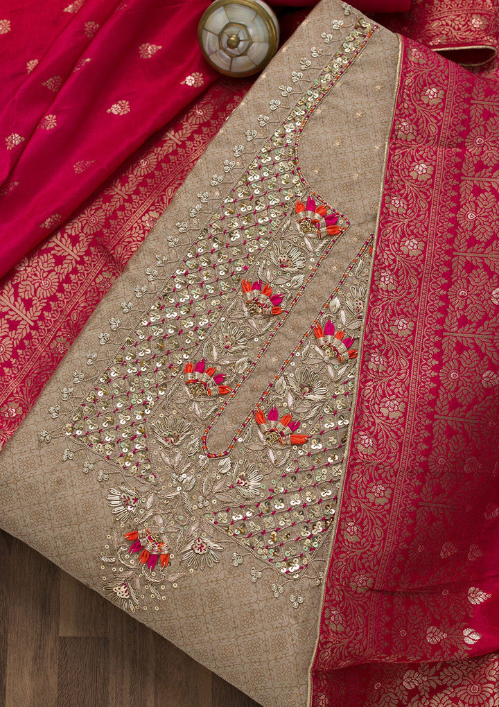 Gold Sequins Semi Crepe Unstitched Salwar Kameez-Koskii