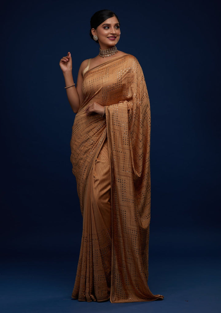 Gold Sequins Semi Crepe Designer Saree - Koskii