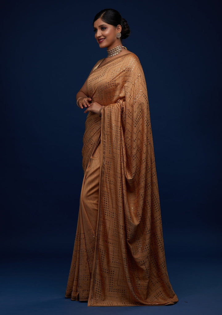 Gold Sequins Semi Crepe Designer Saree - Koskii