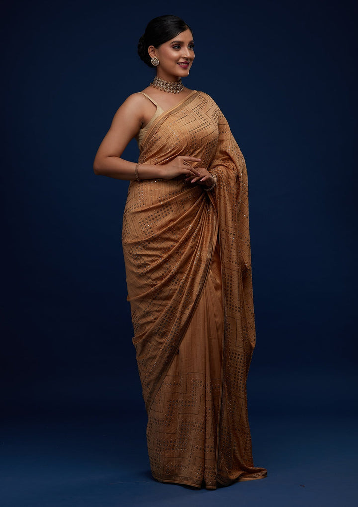 Gold Sequins Semi Crepe Designer Saree - Koskii