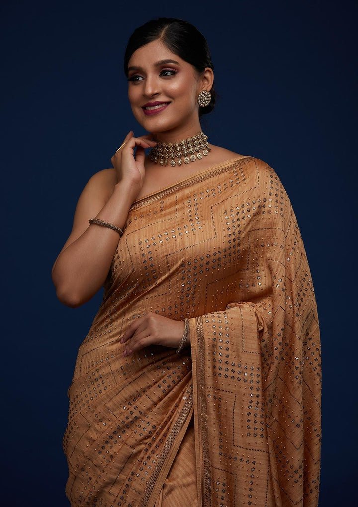 Gold Sequins Semi Crepe Designer Saree - Koskii