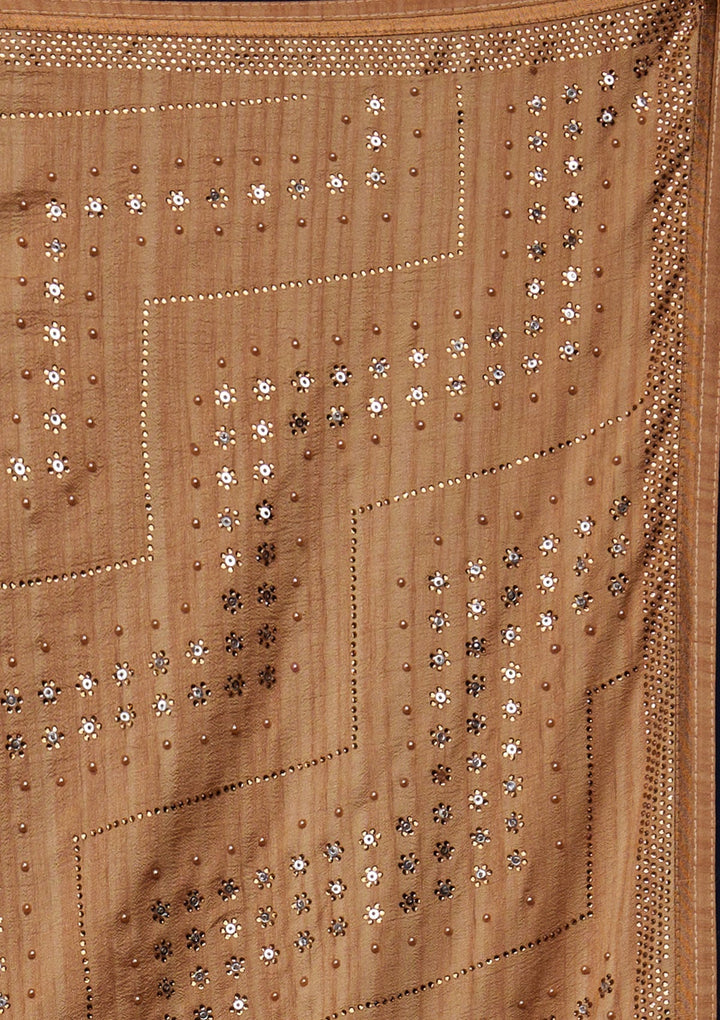 Gold Sequins Semi Crepe Designer Saree - Koskii