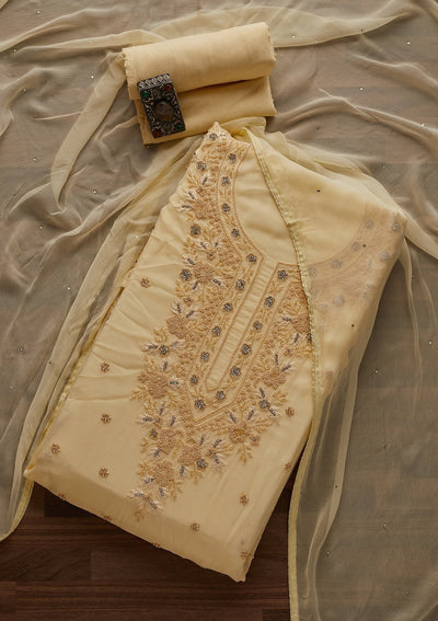 Gold Silver Stonework Georgette Designer Unstitched Salwar Suit - Koskii