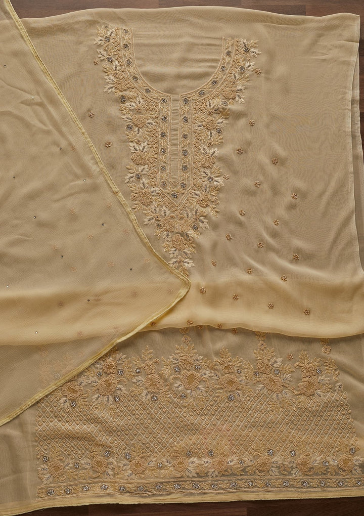 Gold Silver Stonework Georgette Designer Unstitched Salwar Suit - Koskii